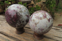 Polished Rubellite Pink Tourmaline Spheres x 2 From Ambatondrazaka, Madagascar