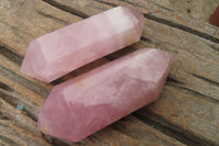 Polished Double Terminated Rose Quartz Points x 6 From Madagascar