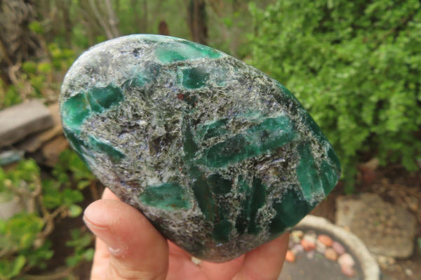 Polished Rare Emerald Mica In Matrix Standing Free Forms x 3 From Mutoko, Zimbabwe