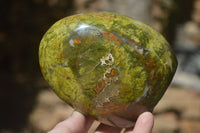 Polished Green Opal Standing Free Forms x 3 From Antsirabe, Madagascar