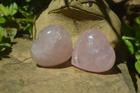 Polished Rose Quartz Gemstone Hearts x 6 From Madagascar