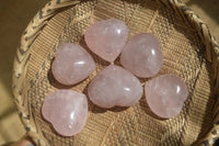 Polished Rose Quartz Gemstone Hearts x 6 From Madagascar