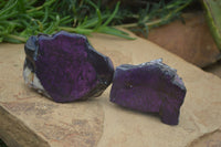 Polished On One Side Metallic Purpurite Specimens x 4 From Namibia