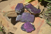 Polished On One Side Metallic Purpurite Specimens x 4 From Namibia