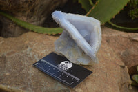 Polished On One Side Blue Lace Agate Geode Specimens x 3 From Malawi