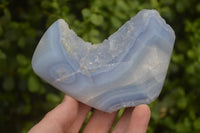 Polished On One Side Blue Lace Agate Geode Specimens x 3 From Malawi