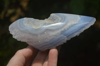 Polished On One Side Blue Lace Agate Geode Specimens x 3 From Malawi