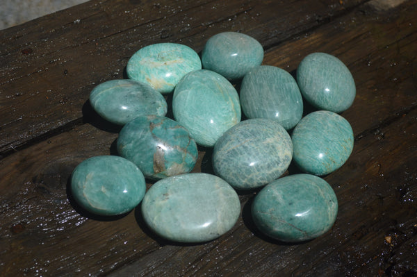 Polished Amazonite Palm Stones x 12 from Madagascar