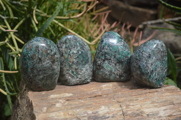 Polished Rare Emerald Mica In Matrix Standing Free Forms x 4 From Mutoko, Zimbabwe