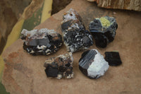 Natural Black Tourmaline With Hyalite Opal Specimens x 6 From Namibia