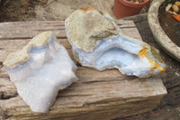 Natural XL Blue Lace Agate Geode Specimens x 2 From Nsanje, Malawi