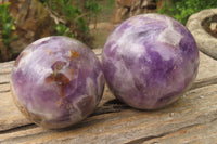 Polished Chevron Amethyst Spheres x 2 From Madagascar