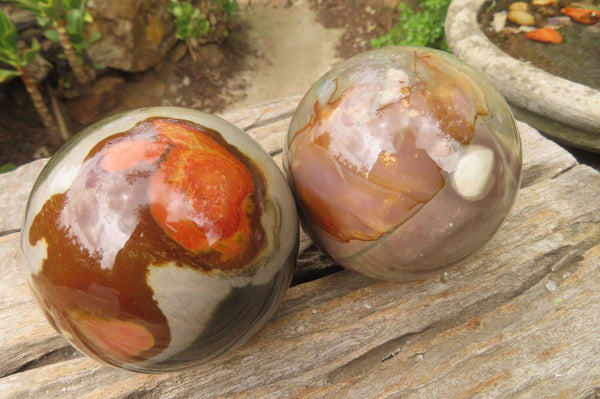 Polished Polychrome Jasper Spheres x 2 From Madagascar