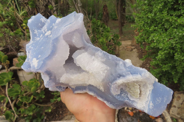 Natural Etched Blue Chalcedony Geode Specimen x 1 From Malawi