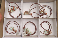 Hand Made Copper Wire Wrapped Blue Smithsonite Pendants x 6 From Congo