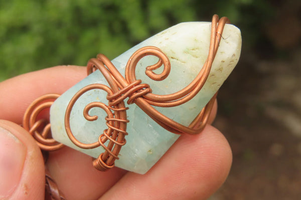 Hand Made Copper Wire Wrapped Blue Smithsonite Pendants x 6 From Congo