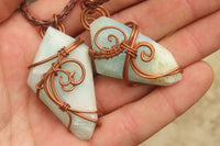 Hand Made Copper Wire Wrapped Blue Smithsonite Pendants x 6 From Congo