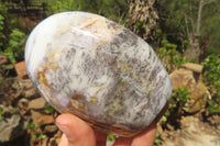 Polished Dendritic Opal Standing Free Forms x 3 From Moralambo, Madagascar