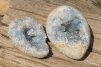 Polished Celestite Egg Geodes x 2 From Madagascar