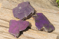 Polished On One Side Metallic Purpurite Specimens x 3 From Namibia