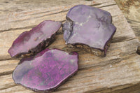 Polished On One Side Metallic Purpurite Specimens x 3 From Namibia