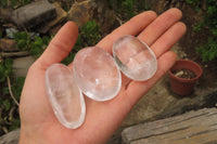 Polished Clear Quartz Palm Stones x 35 From Madagascar