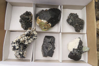 Natural Black Tourmaline With Hyalite Opal Specimens x 6 From Namibia