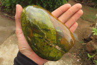 Polished Green Opal Standing Free Forms x 2 From Antsirabe, Madagascar