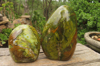 Polished Green Opal Standing Free Forms x 2 From Antsirabe, Madagascar