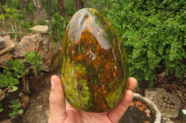 Polished Green Opal Standing Free Forms x 2 From Antsirabe, Madagascar