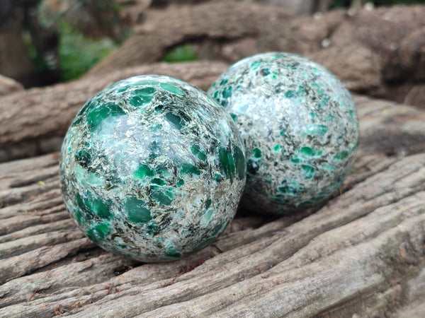 Polished Emerald Mica In Matrix Spheres x 2 From Mutoko, Zimbabwe