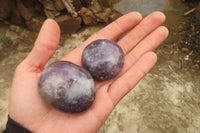 Polished Lepidolite with Pink Rubellite Palm Stones x 24 From Ambatondrazaka, Madagascar