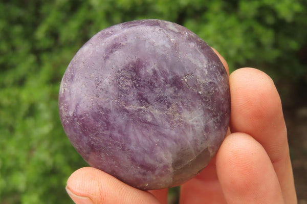 Polished Lepidolite with Pink Rubellite Palm Stones x 24 From Ambatondrazaka, Madagascar