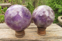 Polished Chevron Amethyst Spheres x 2 From Madagascar