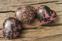 Polished Rhodonite Gemstone Hearts x 3 From Madagascar