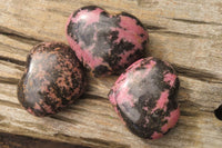 Polished Rhodonite Gemstone Hearts x 3 From Madagascar