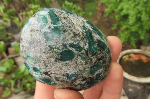 Polished Rare Emerald Mica In Matrix Palm Stones x 6 From Mutoko, Zimbabwe