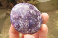 Polished Lepidolite with Pink Rubellite Palm Stones x 10 From Ambatondrazaka, Madagascar