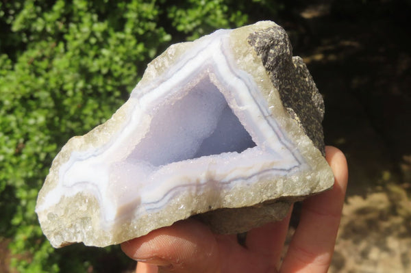 Natural Blue Lace Agate Geode Specimens x 4 From Malawi