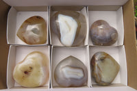 Polished Banded Agate Gemstone Hearts x 6 From Madagascar