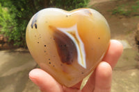 Polished Banded Agate Gemstone Hearts x 6 From Madagascar