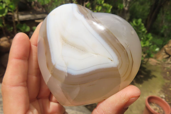 Polished Banded Agate Gemstone Hearts x 6 From Madagascar