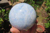 Polished Blue Calcite Spheres x 2 From Madagascar