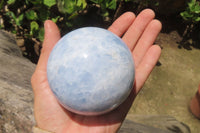 Polished Blue Calcite Spheres x 2 From Madagascar