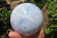 Polished Blue Calcite Spheres x 2 From Madagascar