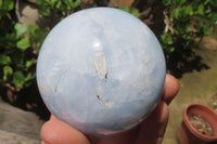 Polished Blue Calcite Spheres x 2 From Madagascar