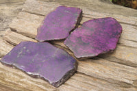 Polished On One Side Metallic Purpurite Specimens x 3 From Namibia