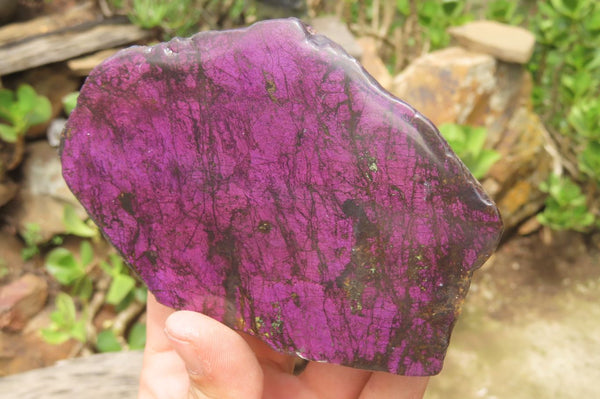 Polished On One Side Metallic Purpurite Specimens x 3 From Namibia