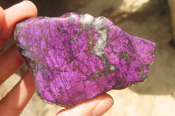 Polished On One Side Metallic Purpurite Specimens x 6 From Namibia