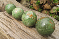 Polished Chrysoprase Spheres x 4 From Madagascar